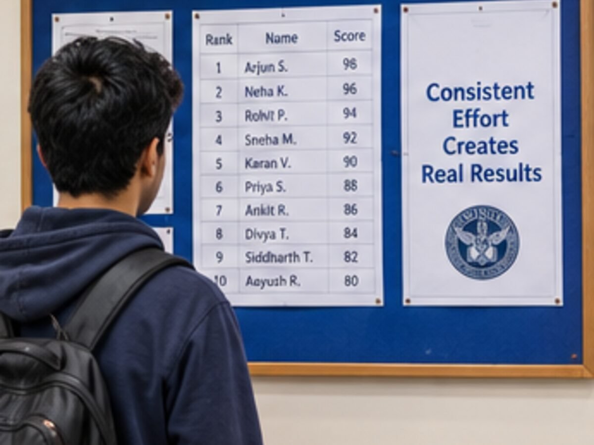 Weekly rank list on the notice board at WINGS Academic Excellence, Hazaribag